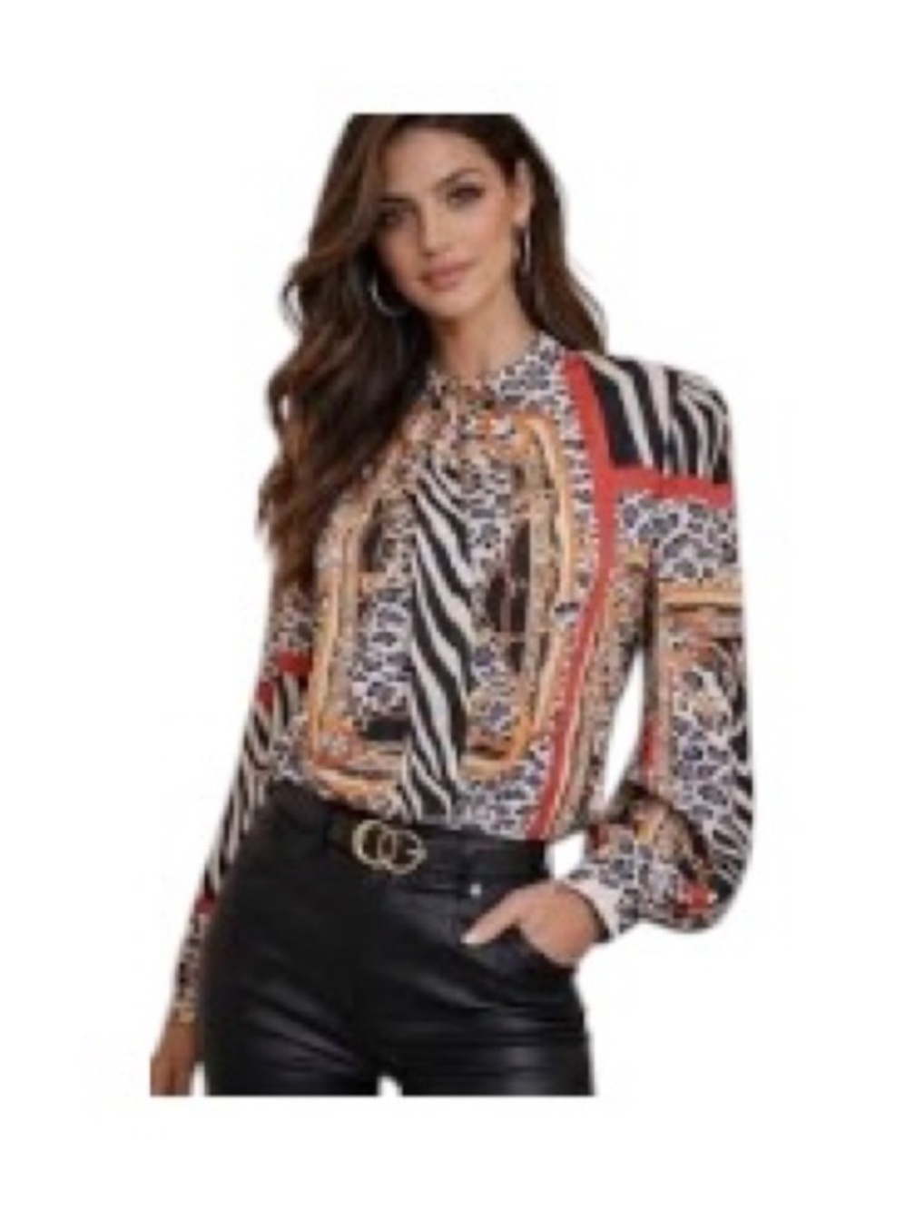 Andrew Marc/ Marc New York Long-Sleeve Mixed Animal Print Blouse Size Small